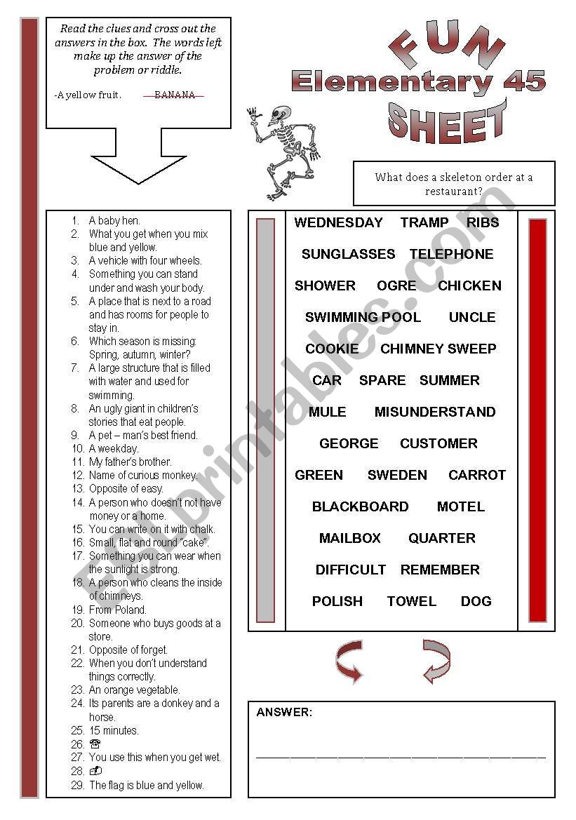 Fun Sheet Elementary 45 worksheet