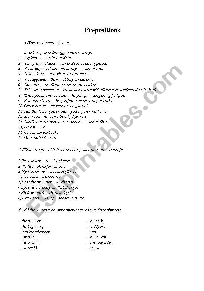 Prepositions worksheet