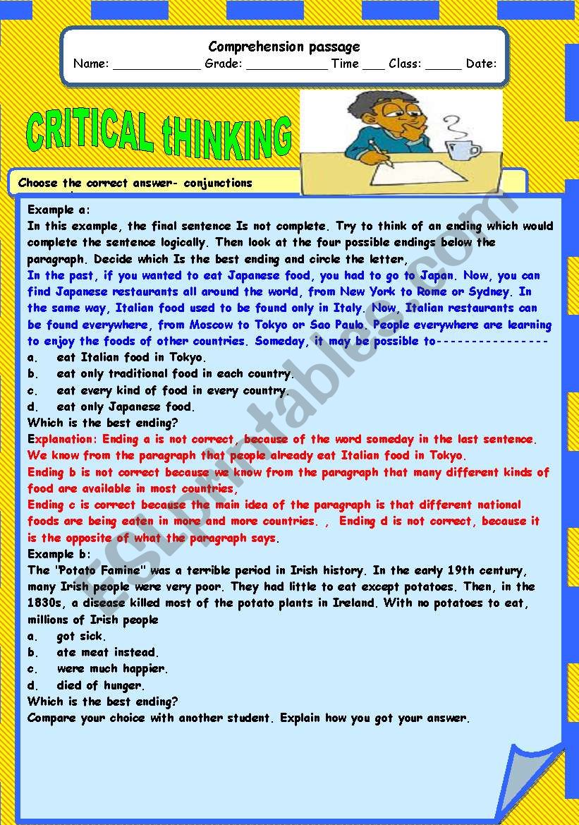 cRITICAL THINKING worksheet