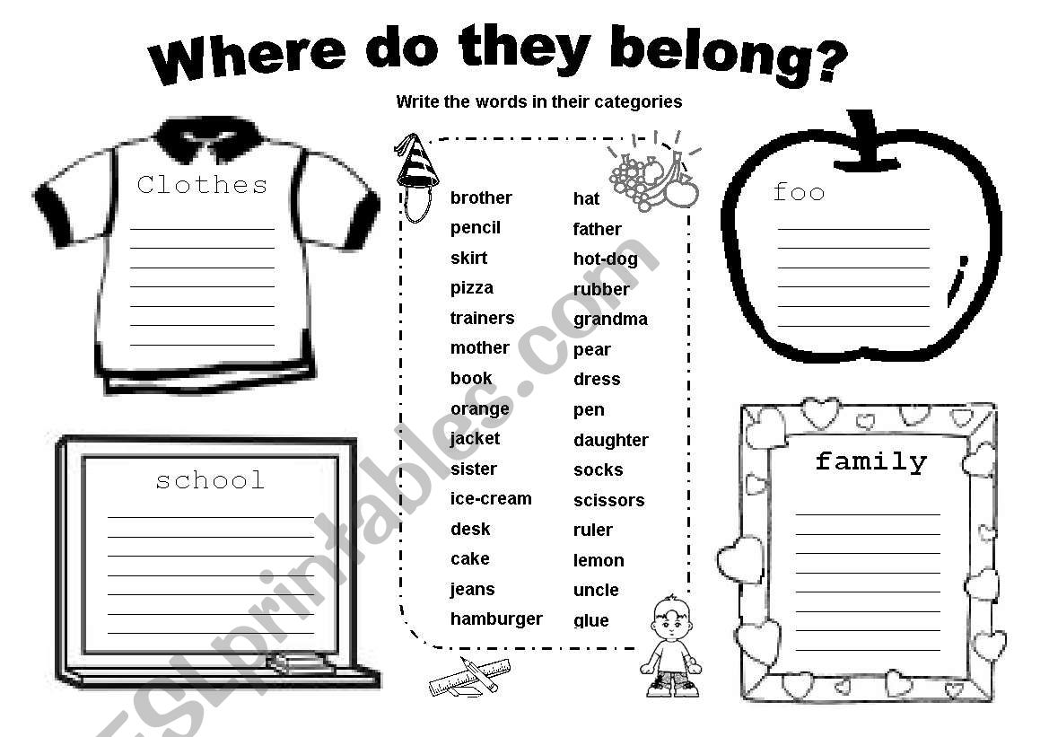 WORD CATEGORIES worksheet