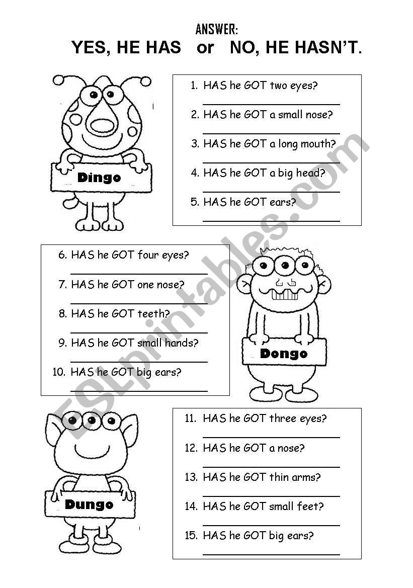 HAS HE GOT...? worksheet