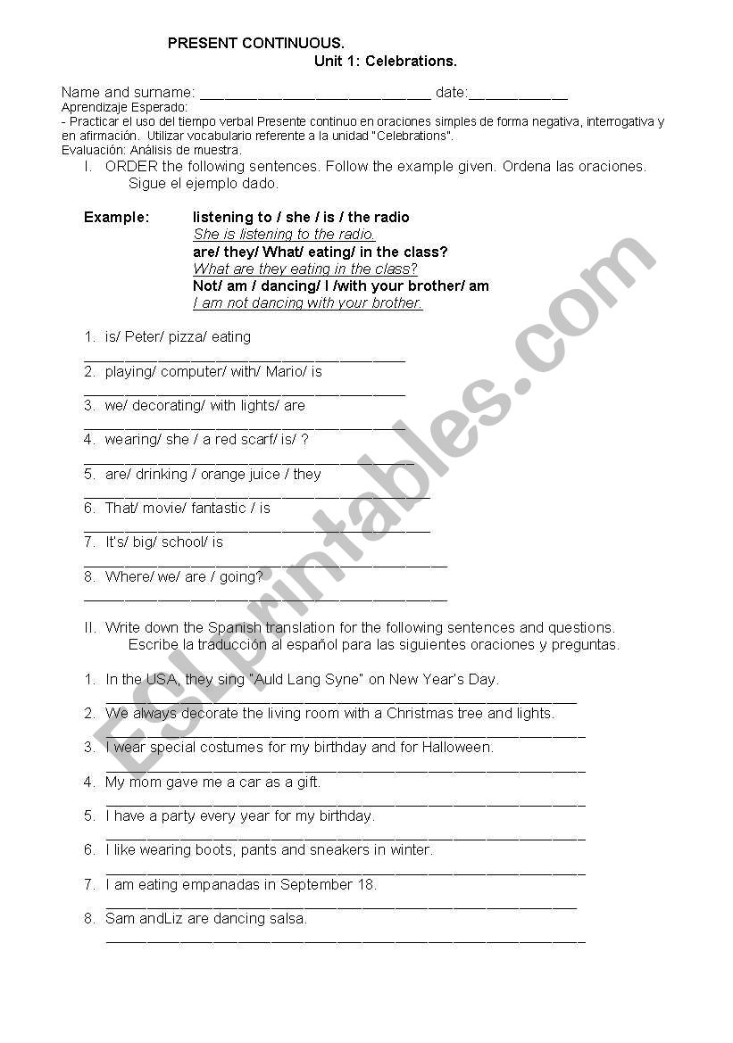 present continuous worksheet