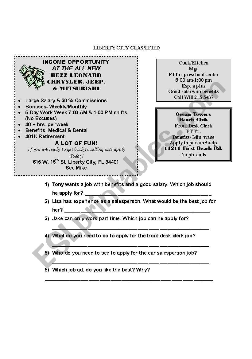 Liberty City Classified worksheet