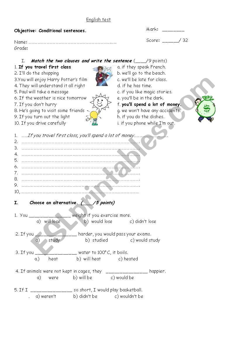 conditional clauses test worksheet