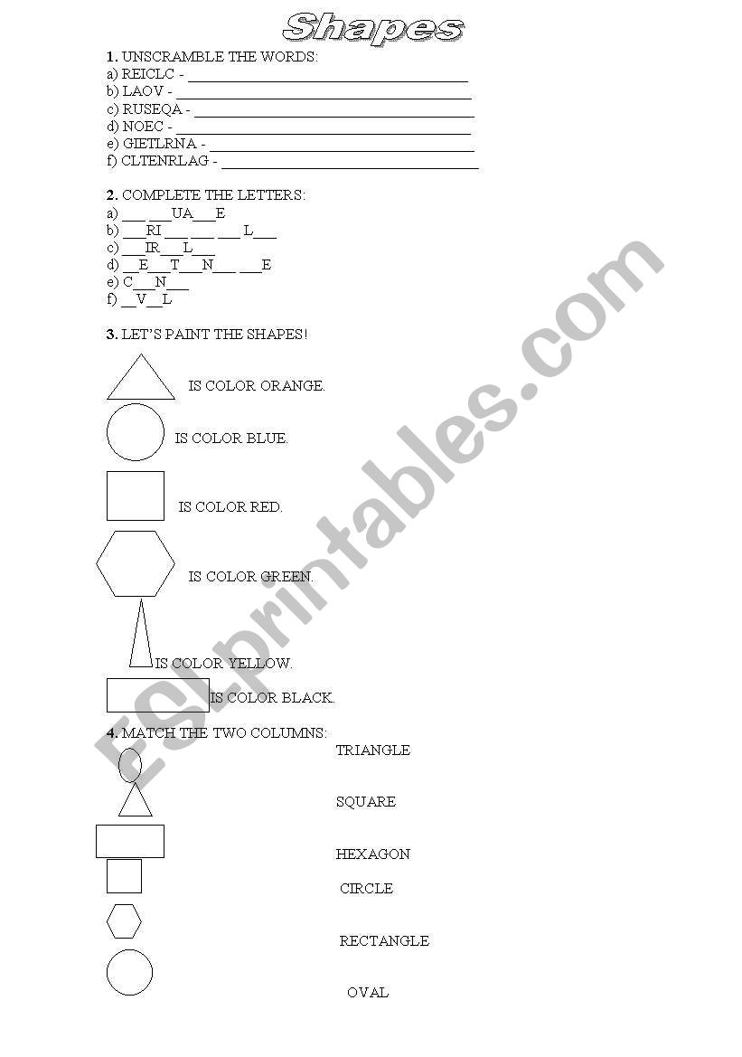 Shapes worksheet