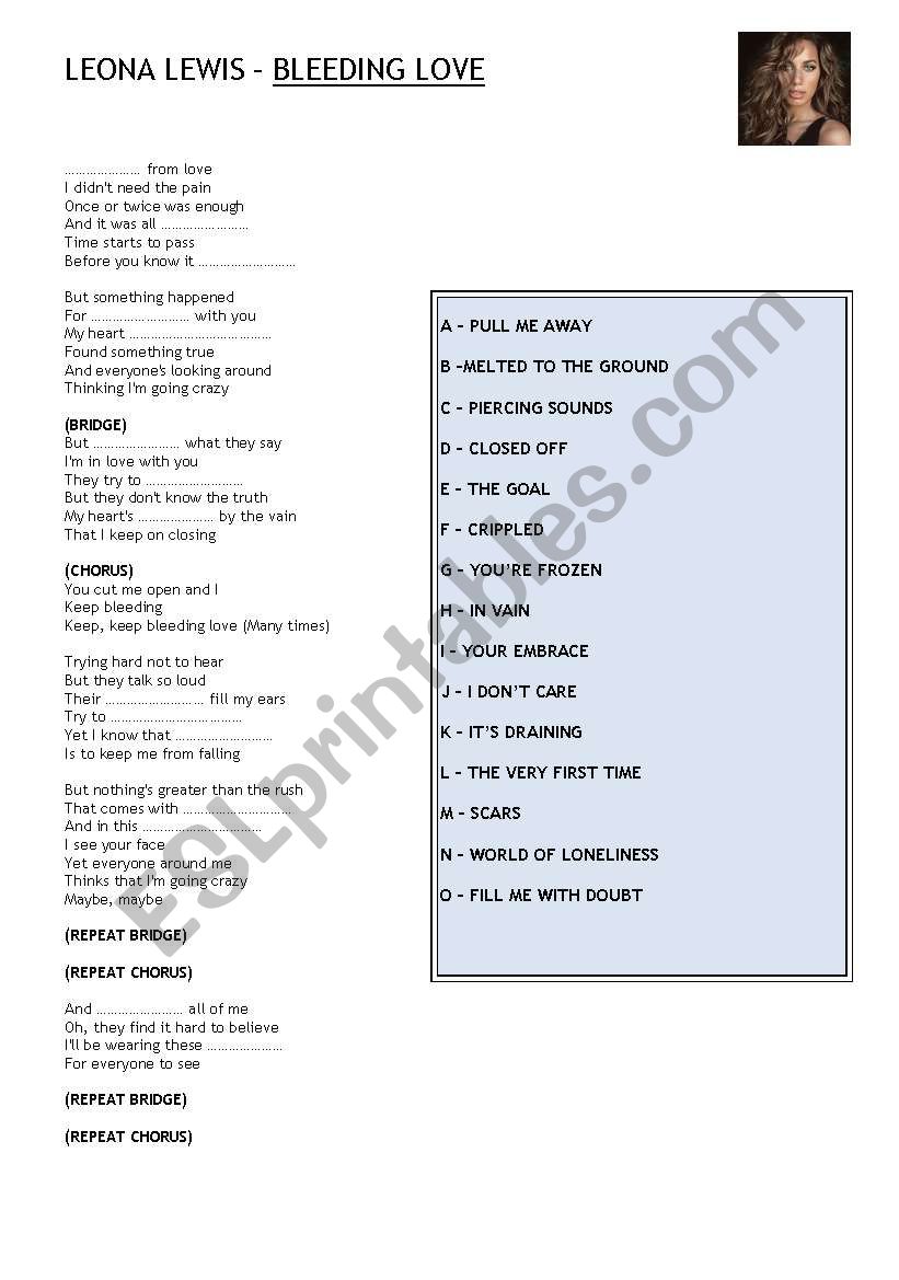 Leona Lewis Bleeding Love worksheet