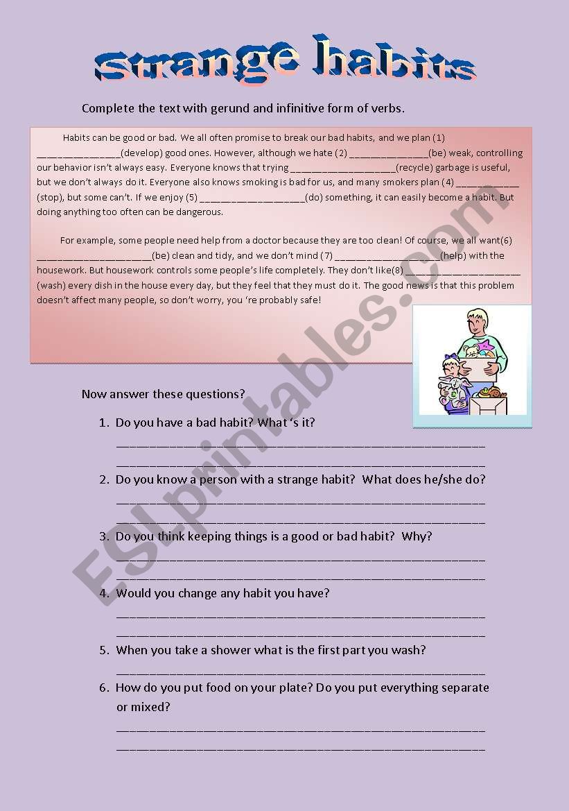 Habits- gerund and infinitive worksheet