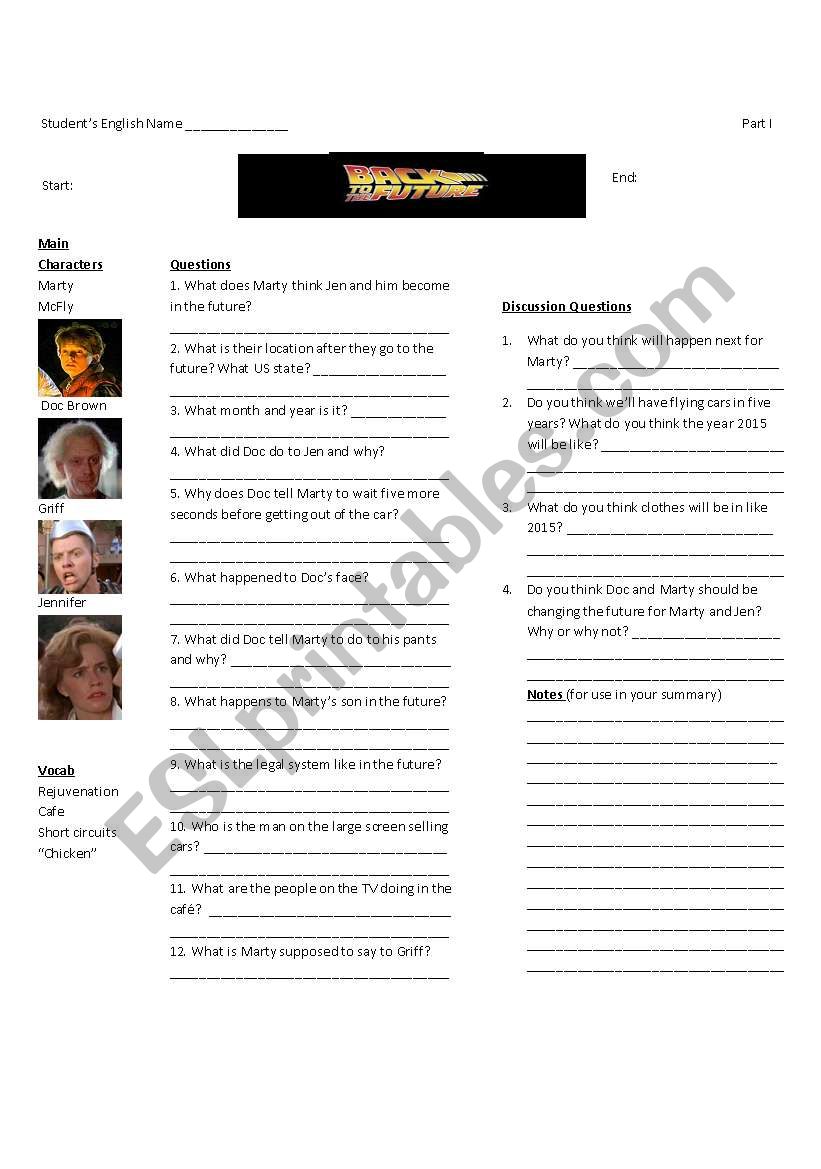 Back to the Future II-Worksheet 1