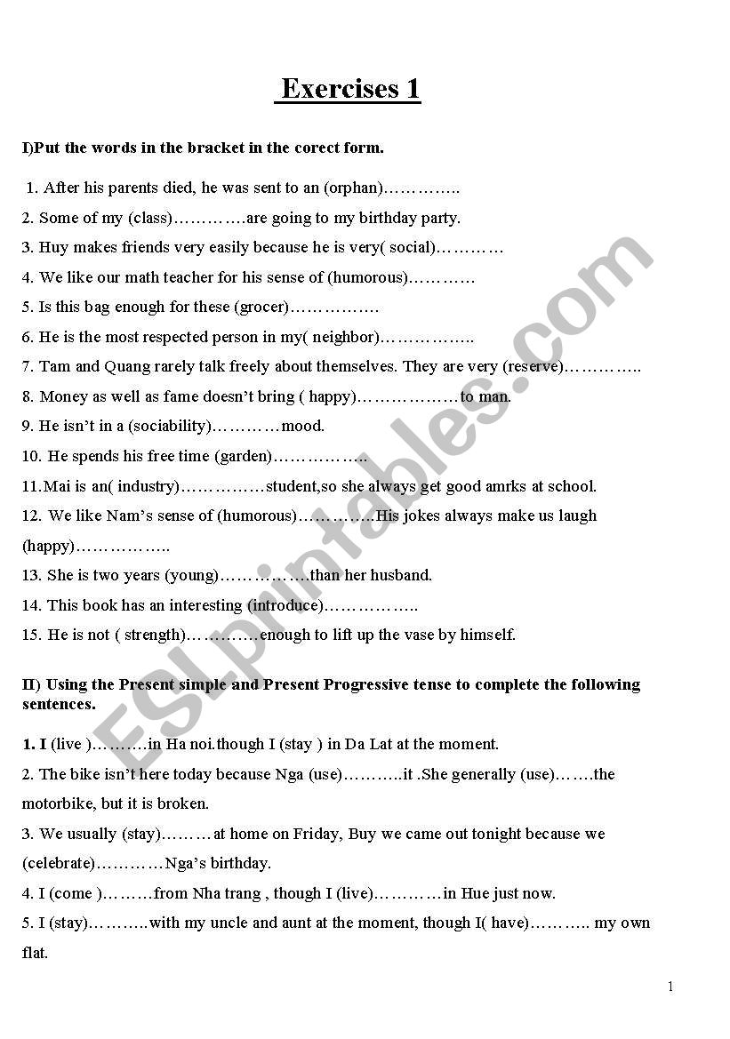 grammar exercises worksheet