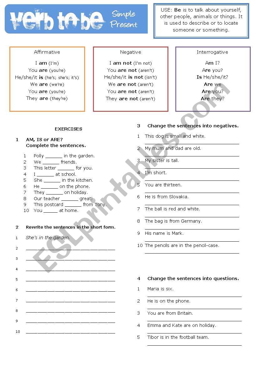 TO BE worksheet