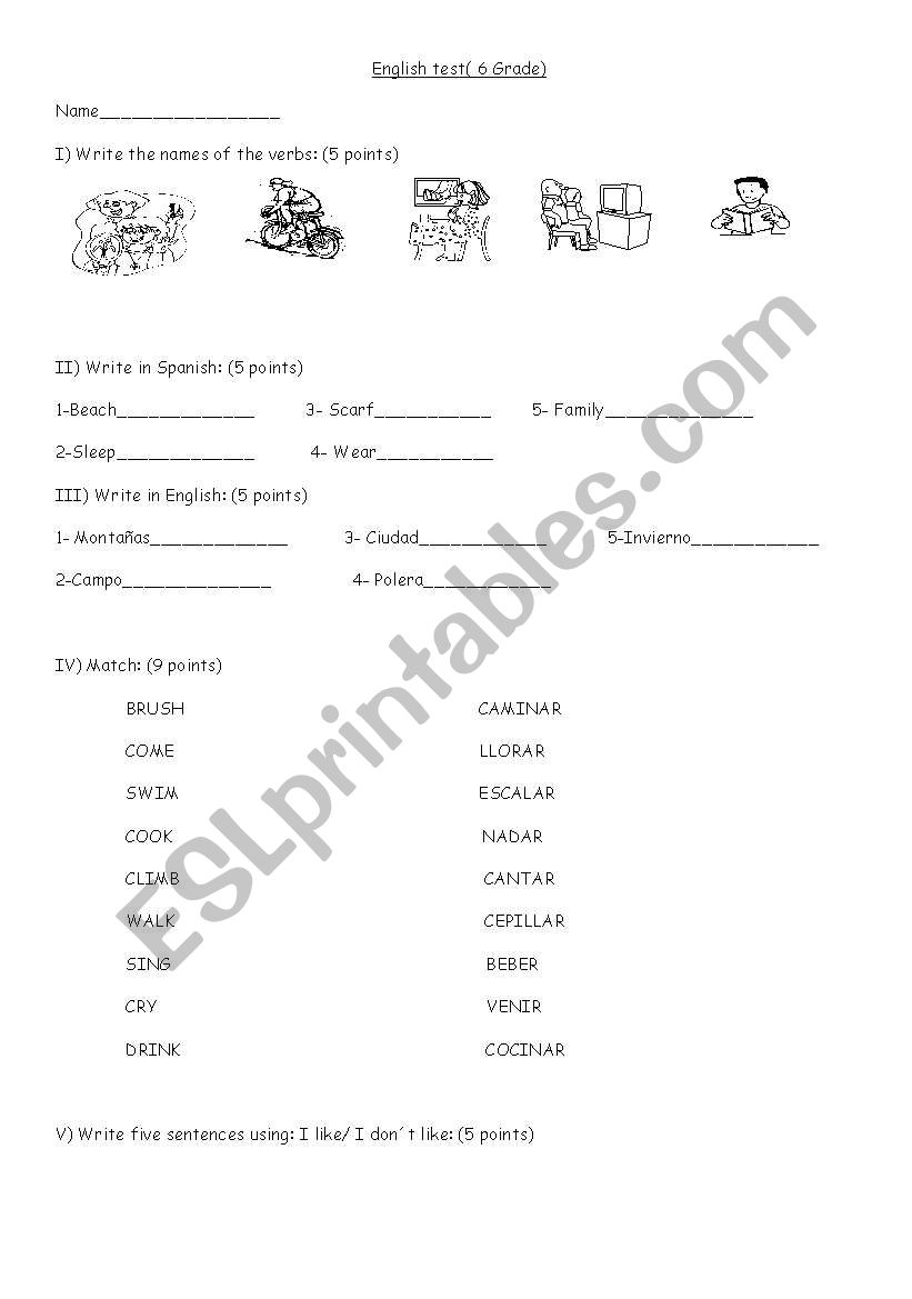 test worksheet