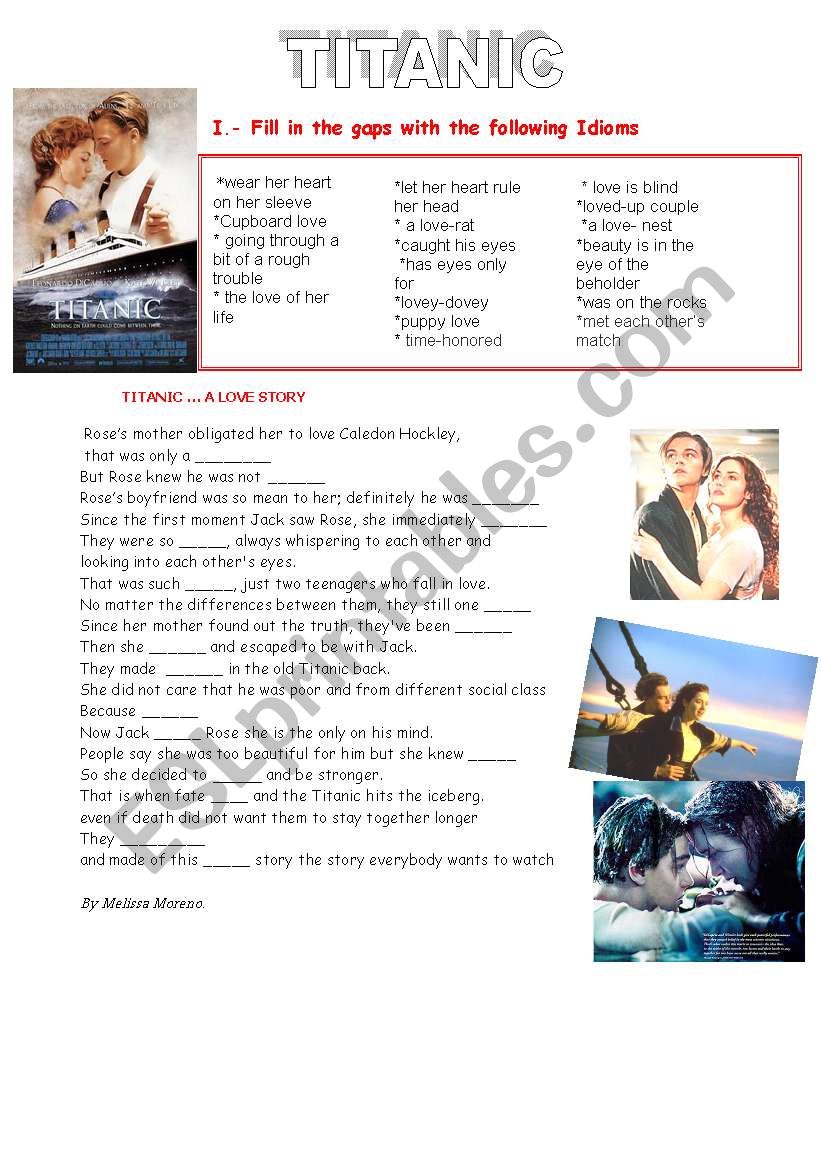 TITANIC idioms of love worksheet