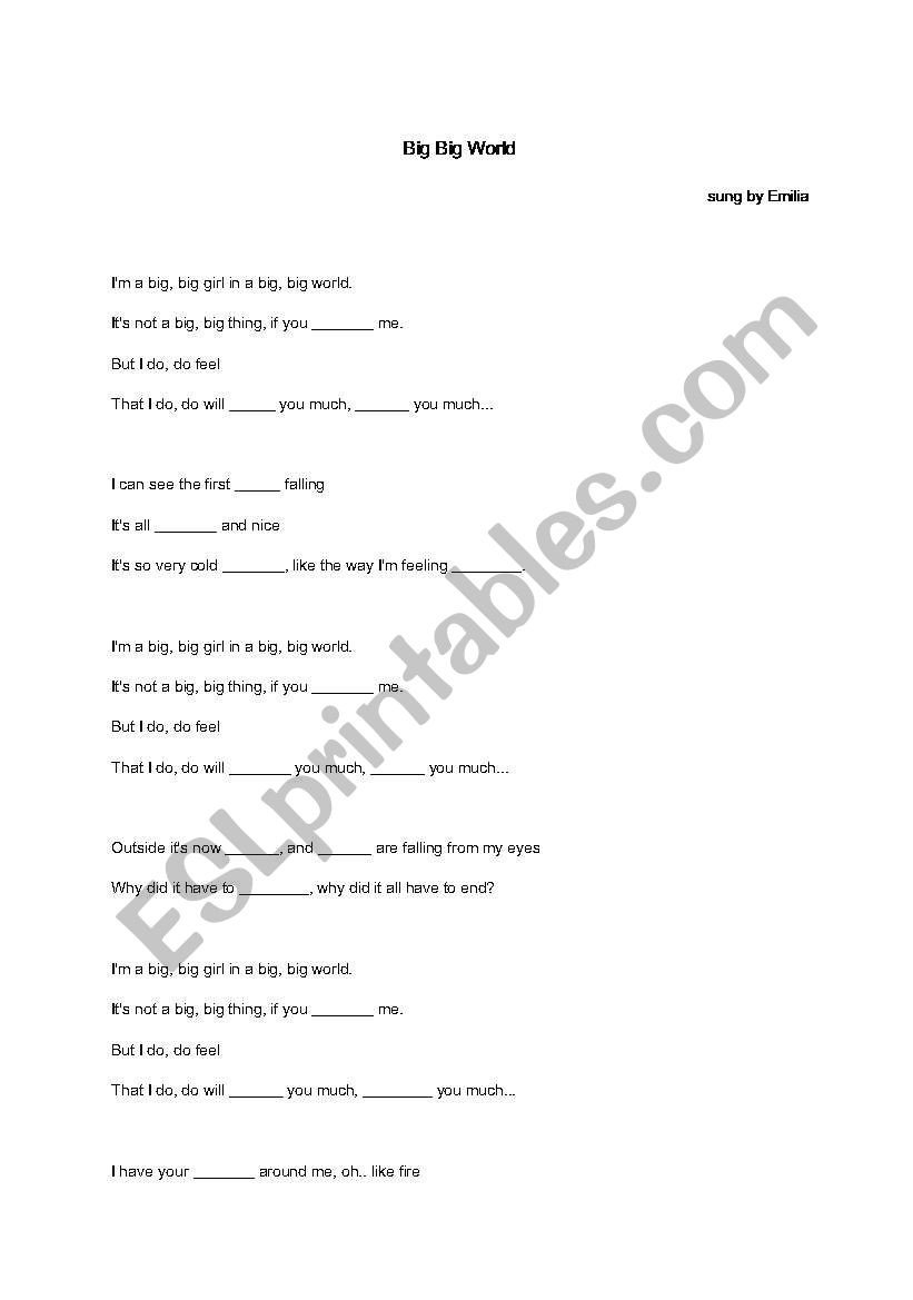 Big big world worksheet