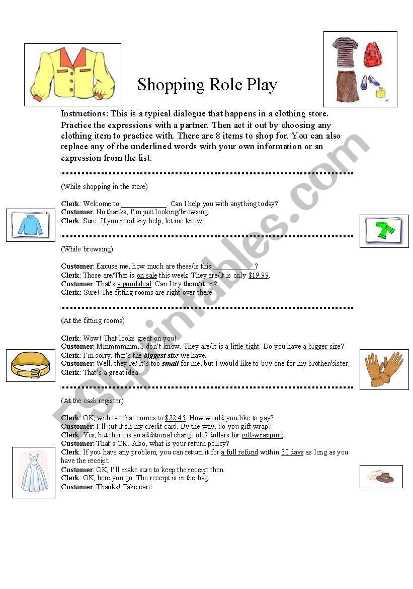 Shopping Role Play worksheet