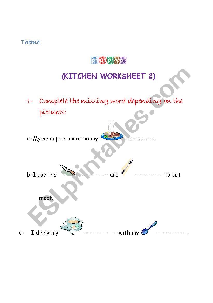 Kitchen Worksheet 2 worksheet
