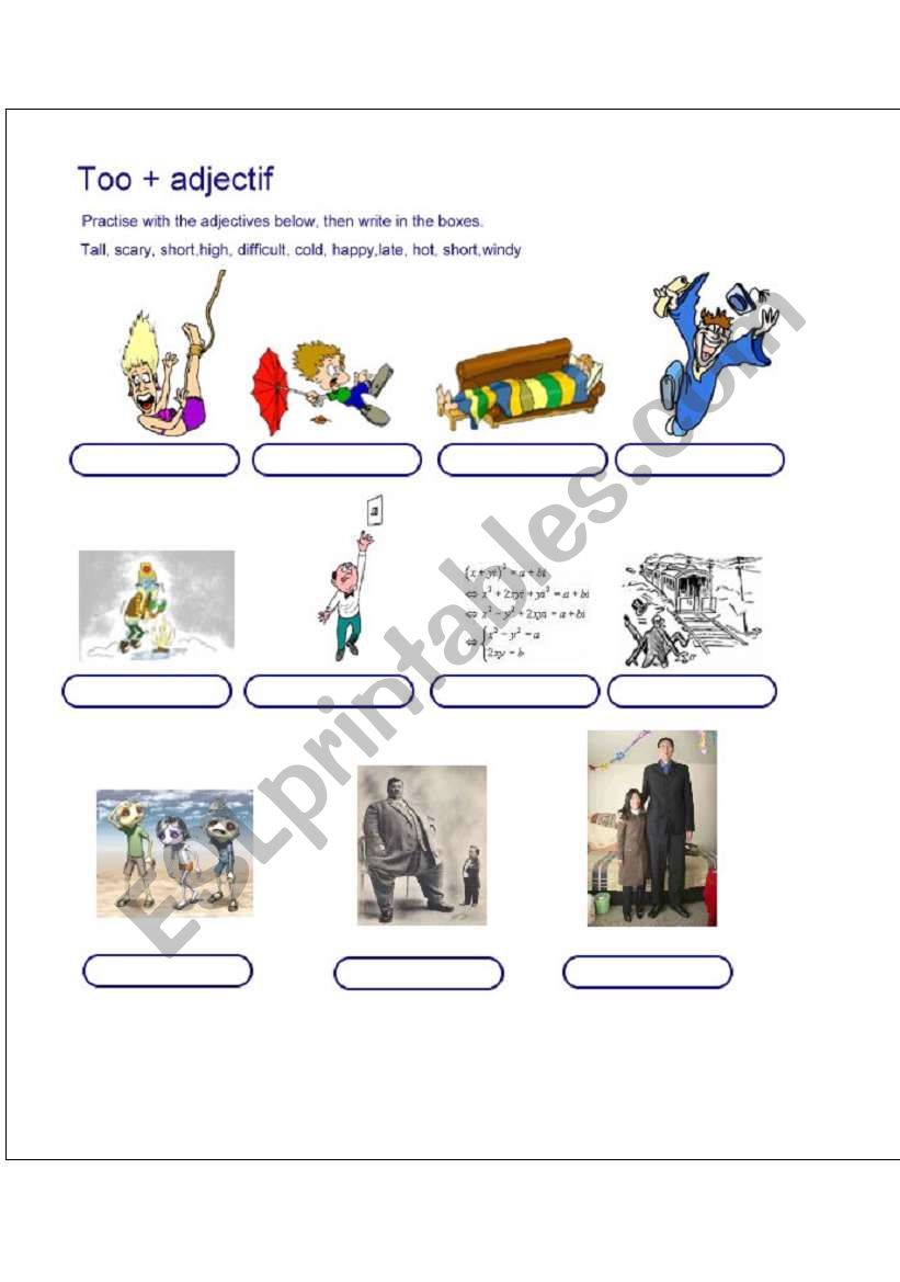 Too + adjectives worksheet