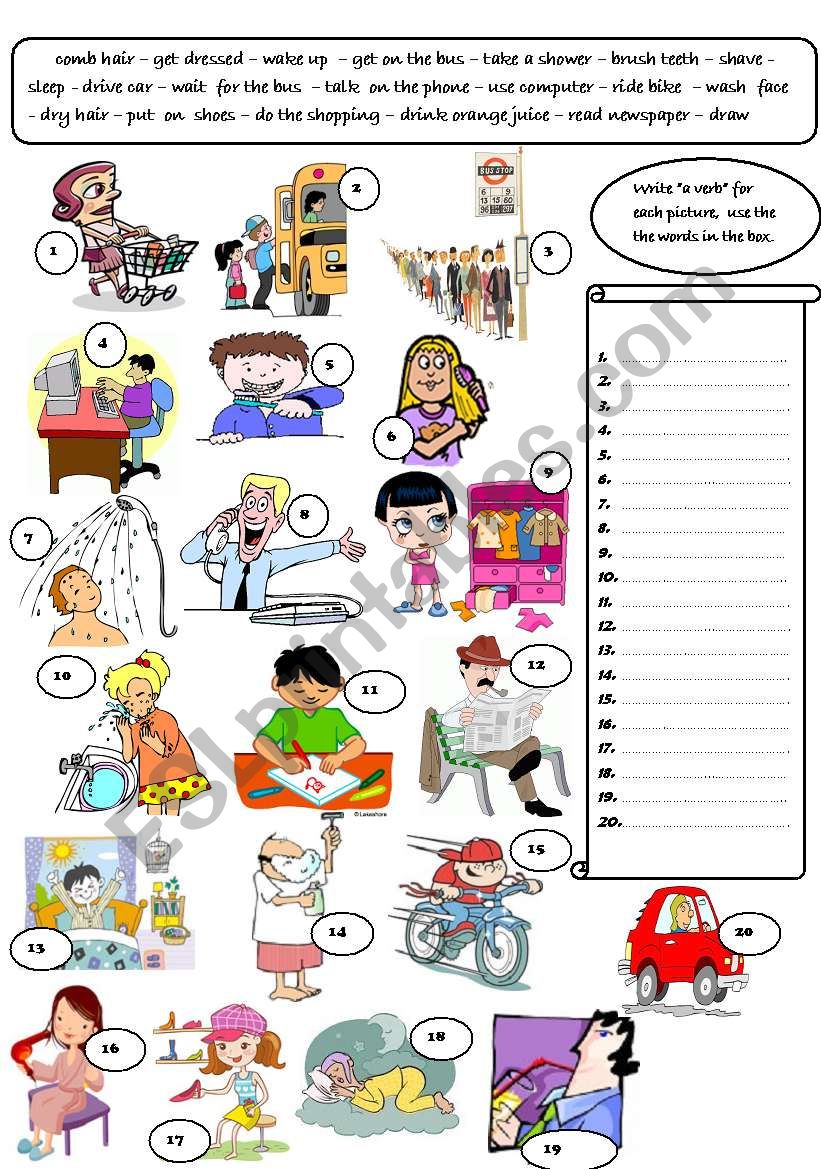 verbs activity worksheet