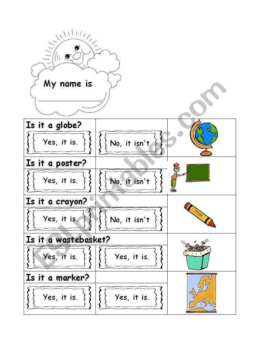 Classroom Objects Worksheet worksheet