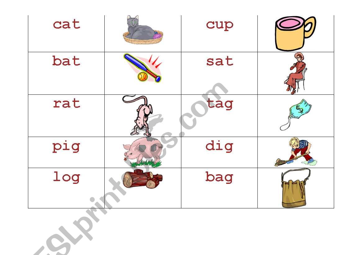 Short Vowel Matching Picture and Word Cards