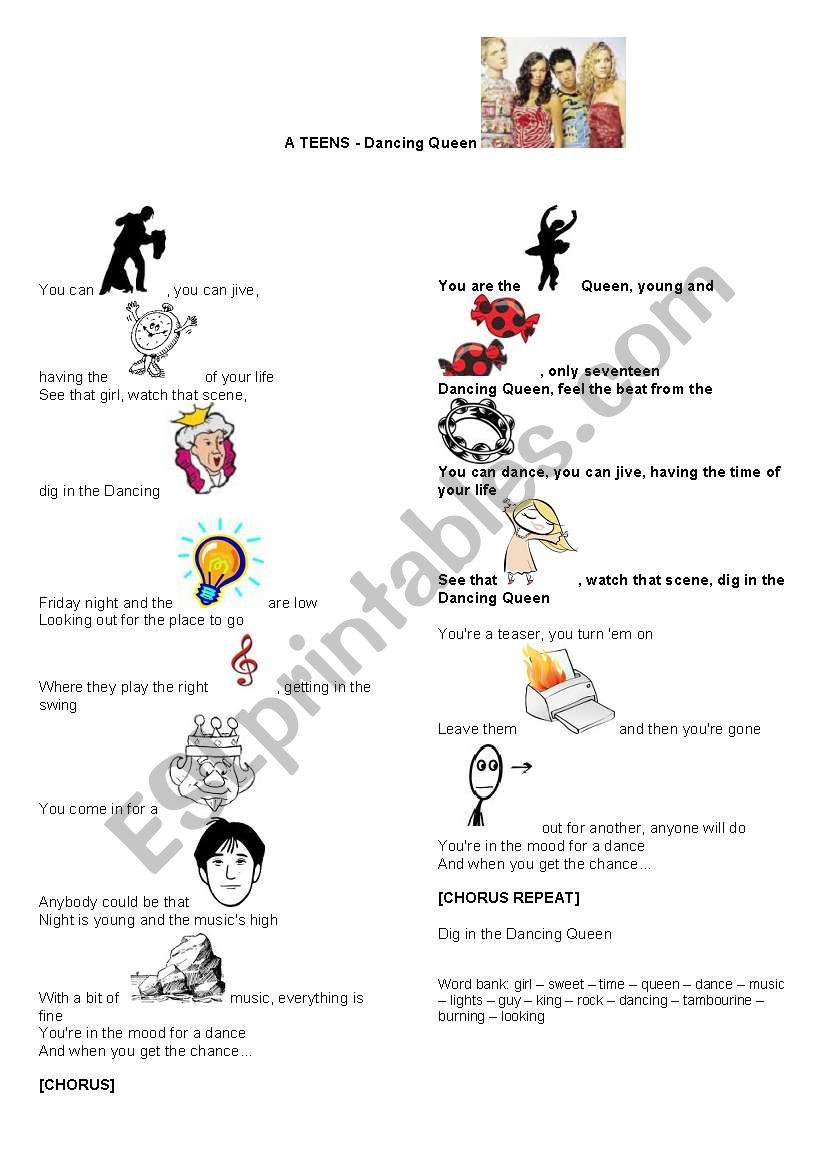 A TEENS - Dancing Queen Song worksheet