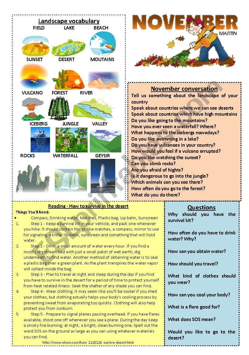 November worksheet 11/12 (read, talk and discuss)