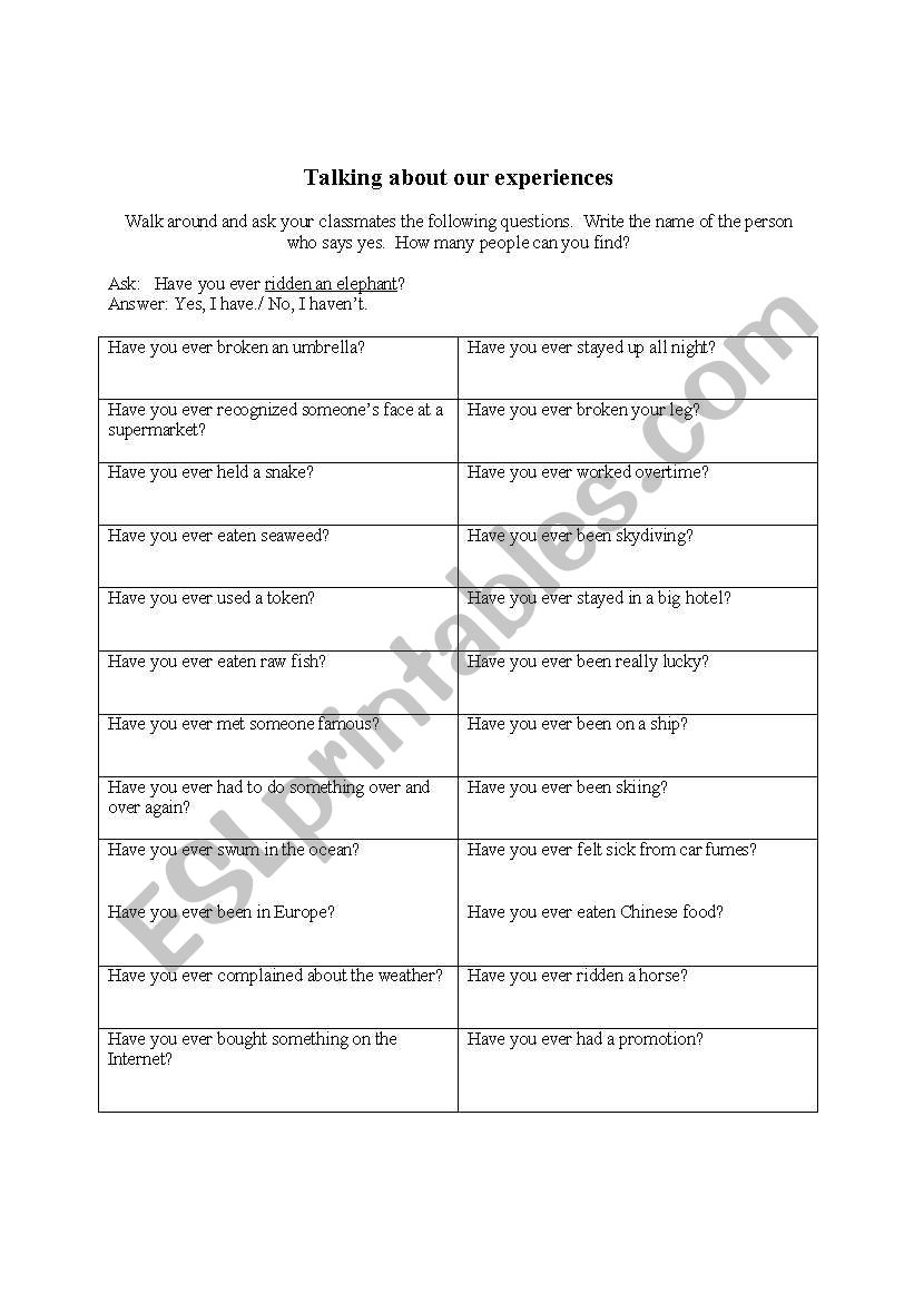 Have you ever...? worksheet