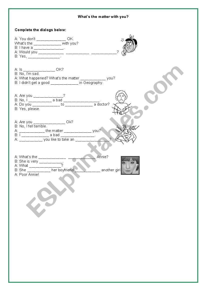 Whats the matter with you? worksheet