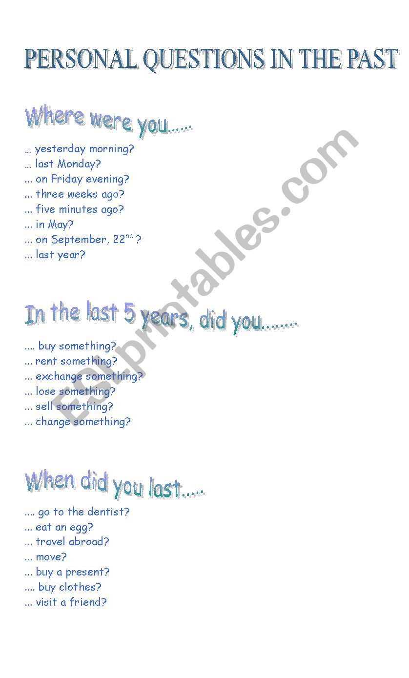 LETÂ´S TALK! Personal questions in the past