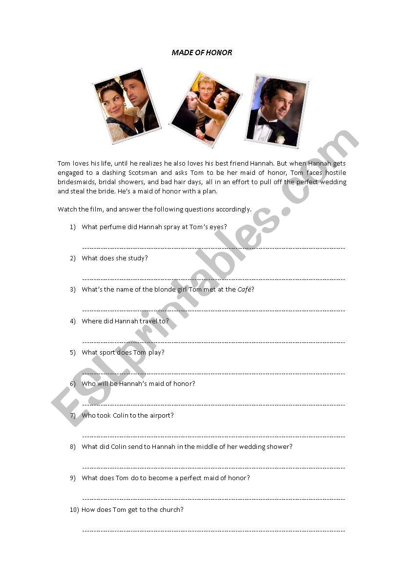 Made of Honor - Film Activity worksheet