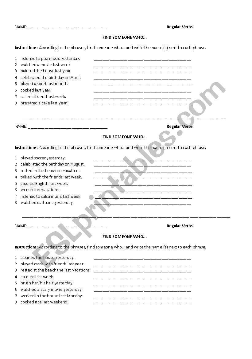 Find someone who... worksheet