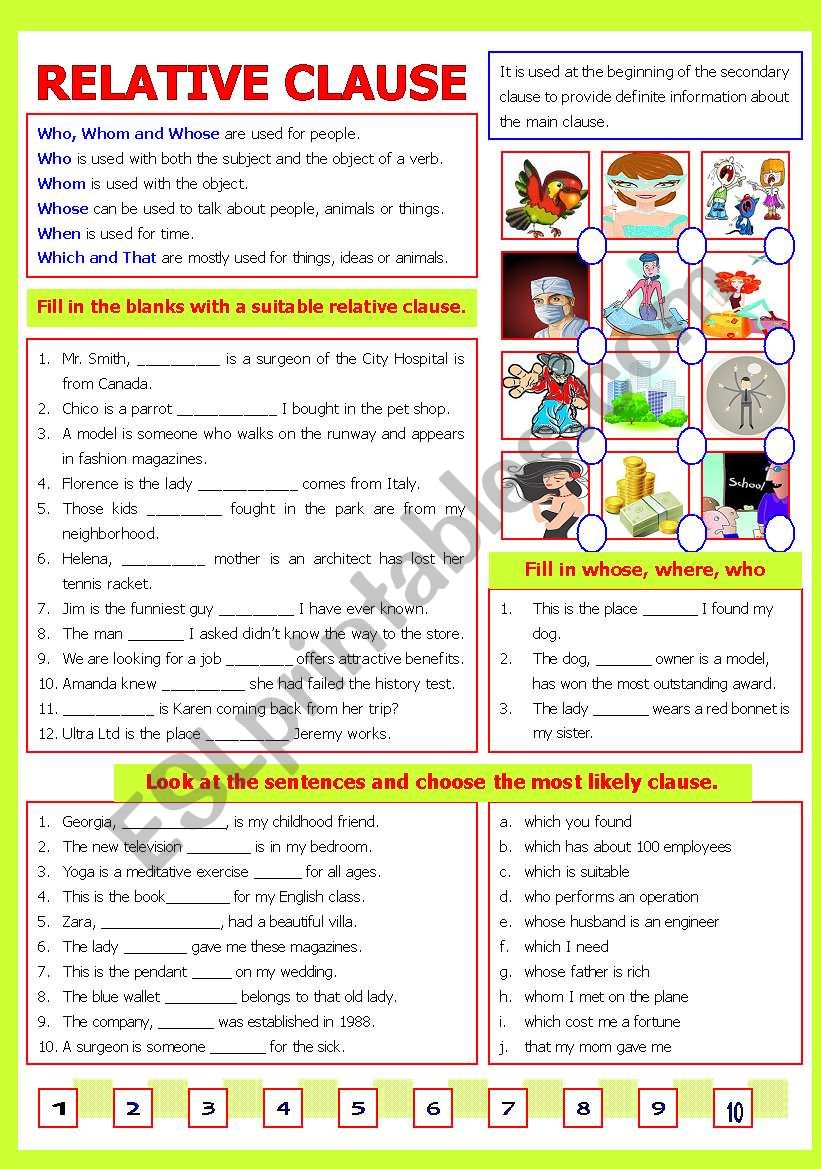 Relative Clause worksheet