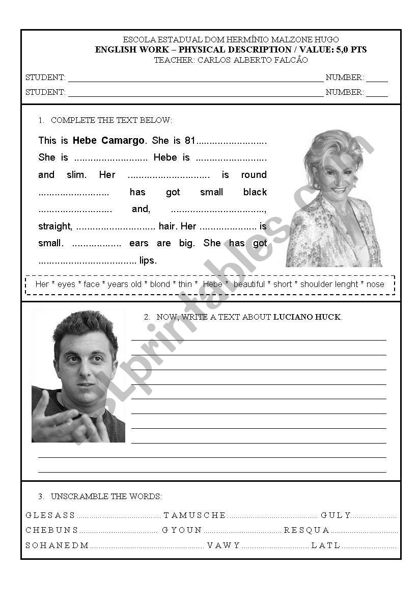 Describing People Activity worksheet