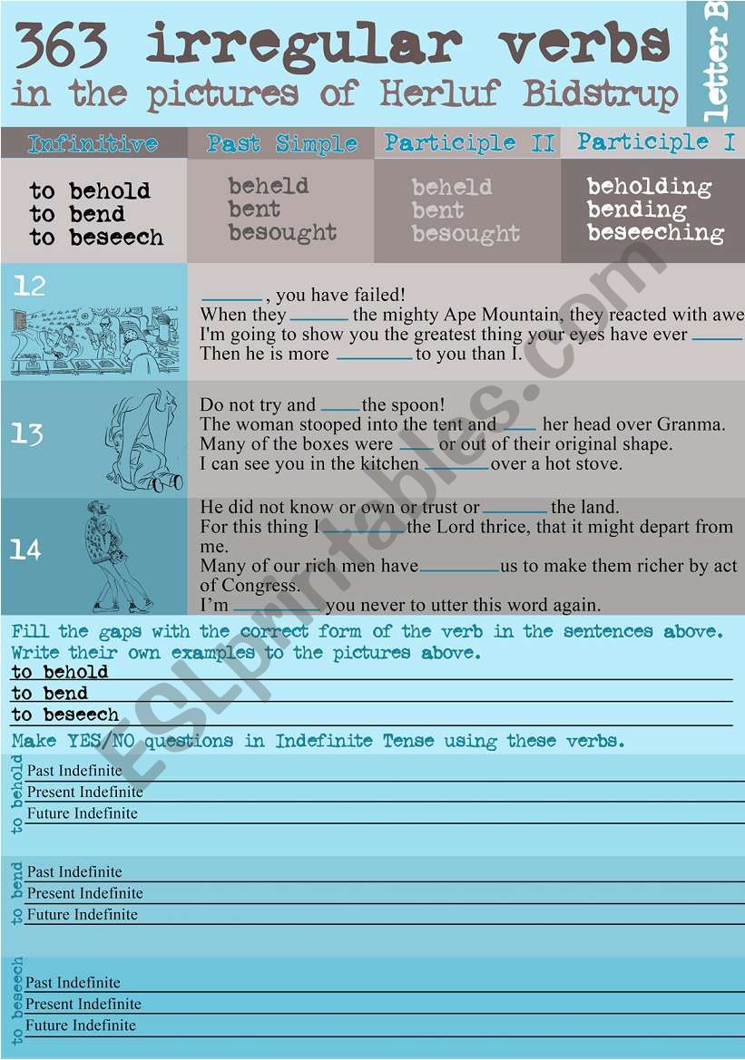 363 Irregular verbs in the pictures of Herluf BidstrupÂ´