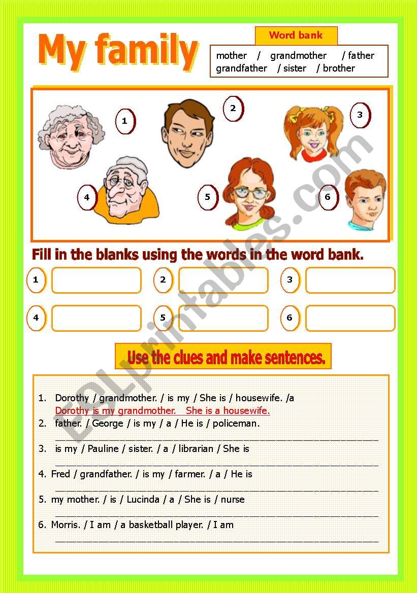 Verb to Be - My family worksheet