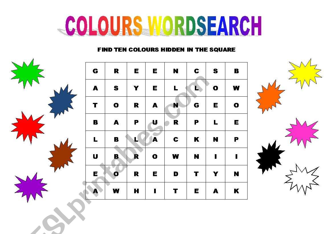 colours wordsearch worksheet