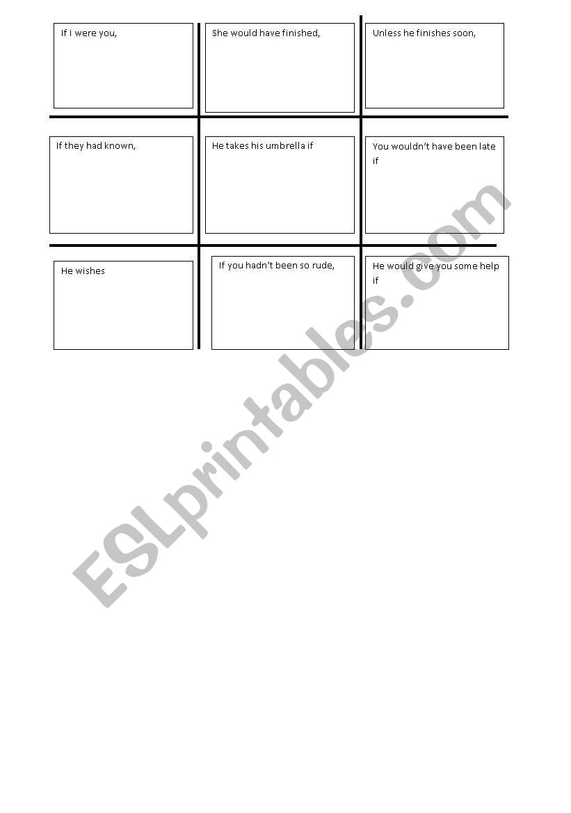 Tic tac toe - Conditionals worksheet