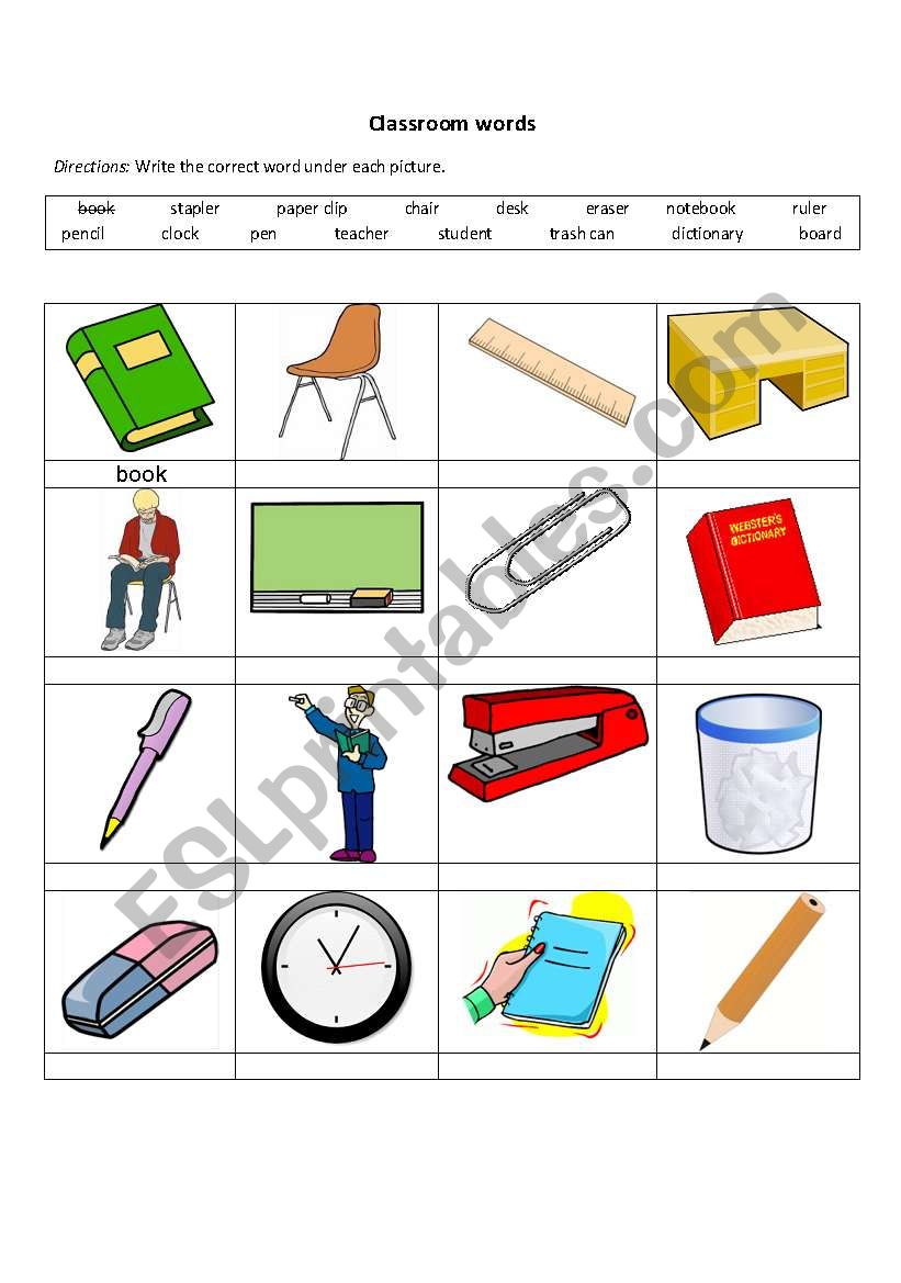 Classroom words worksheet