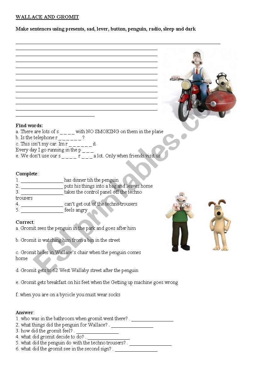 WALLACE AND GROMIT worksheet