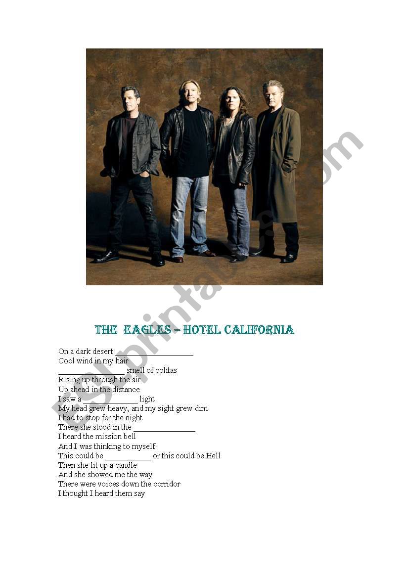 HOTEL CALIFORNIA worksheet