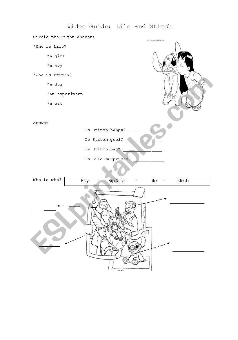 Lilo and Stitch Video Guide worksheet