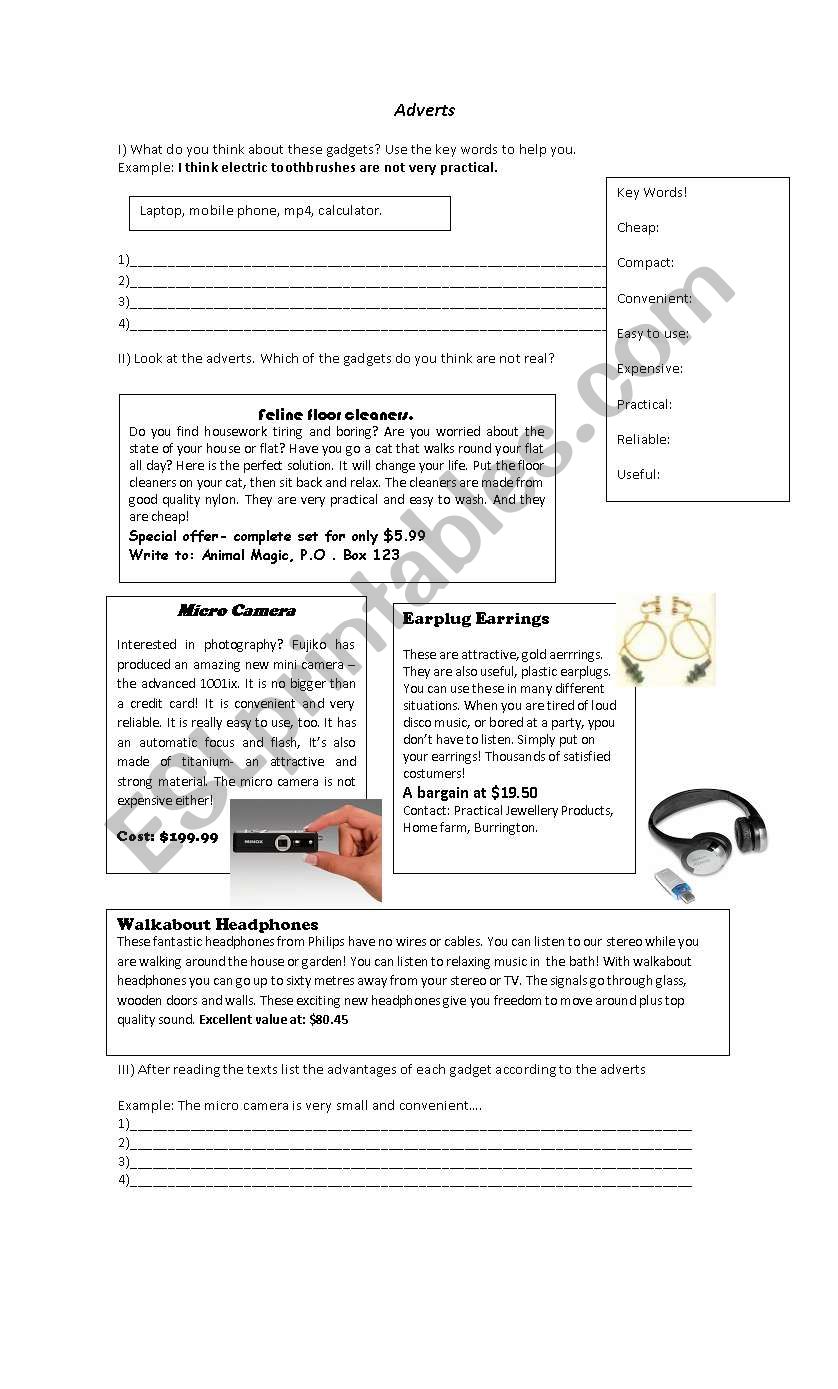 adverts worksheet