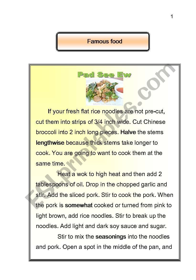 Famous food worksheet