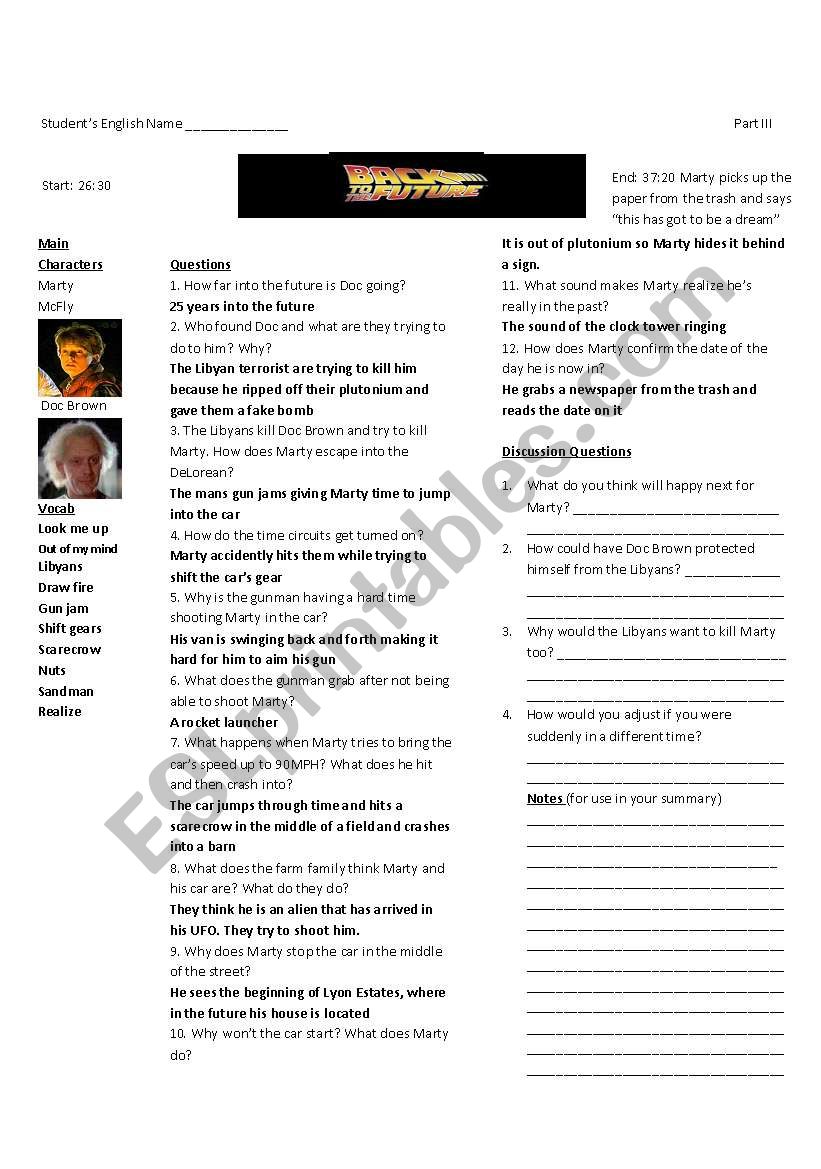 Back to the Future Part I: Worksheet 3 of 7