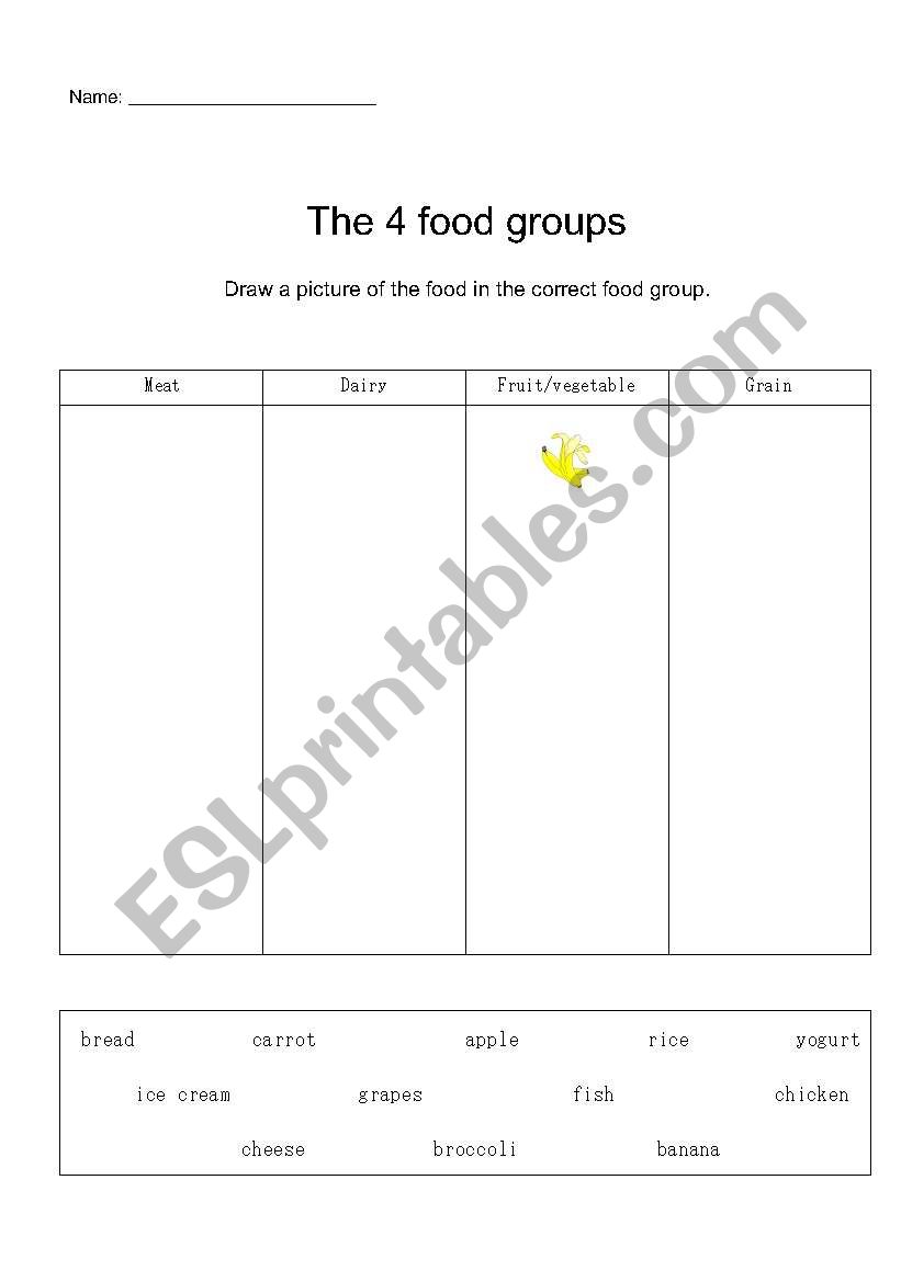 The 4 food groups worksheet
