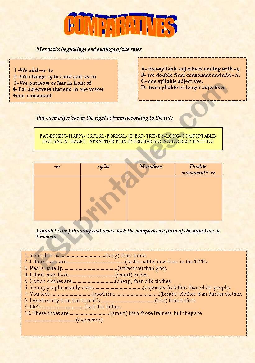 comparatives worksheet