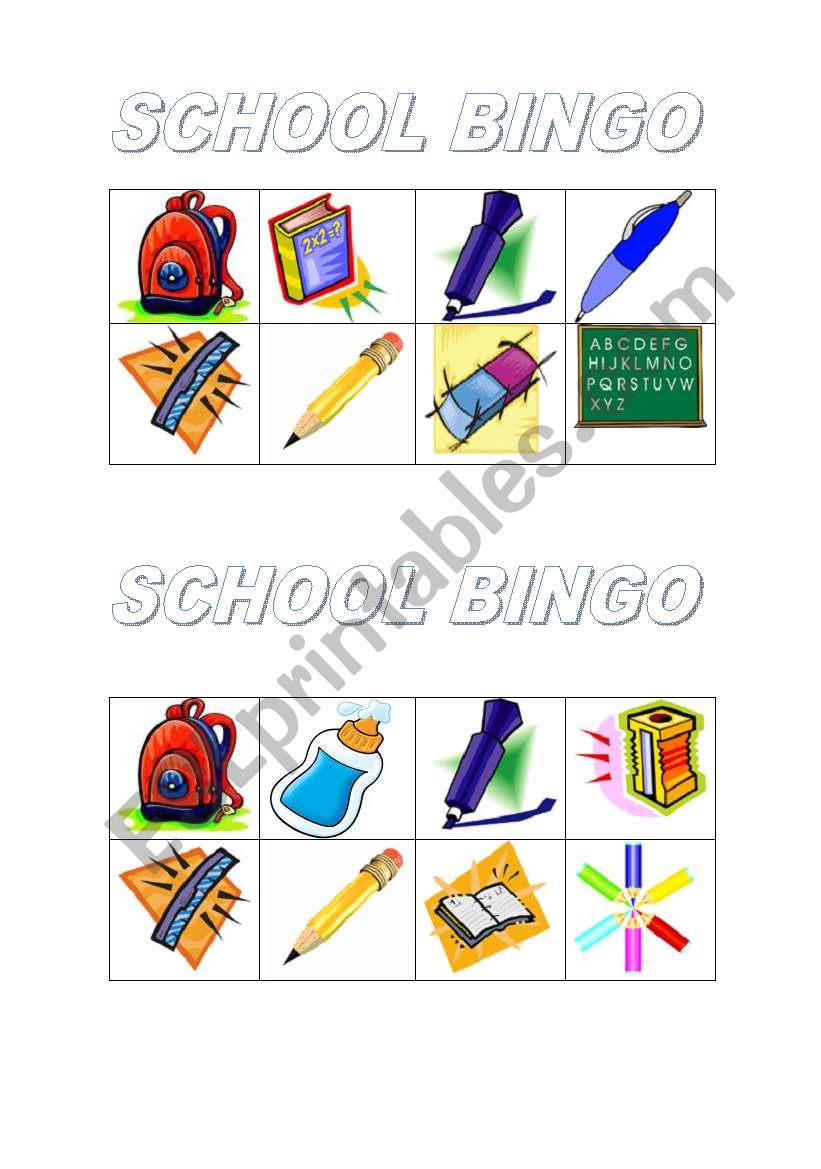 SCHOOL BINGO worksheet