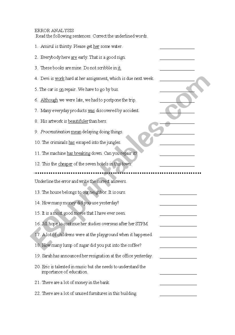 error analysis worksheet