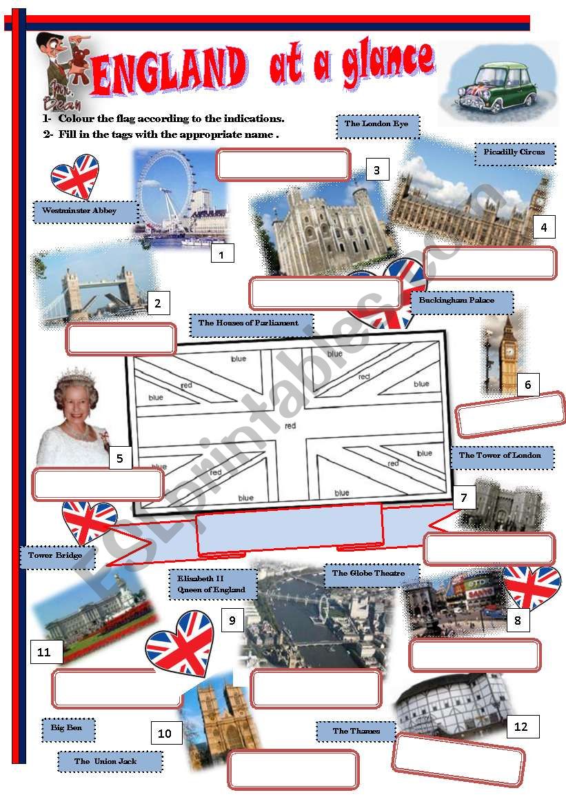 England at a glance worksheet