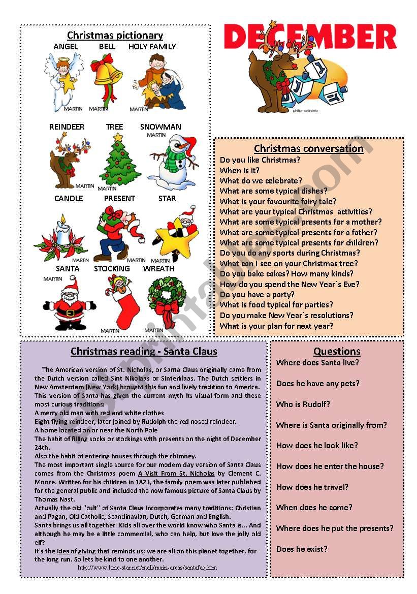 December worksheet 12/12 (read, talk and discuss)