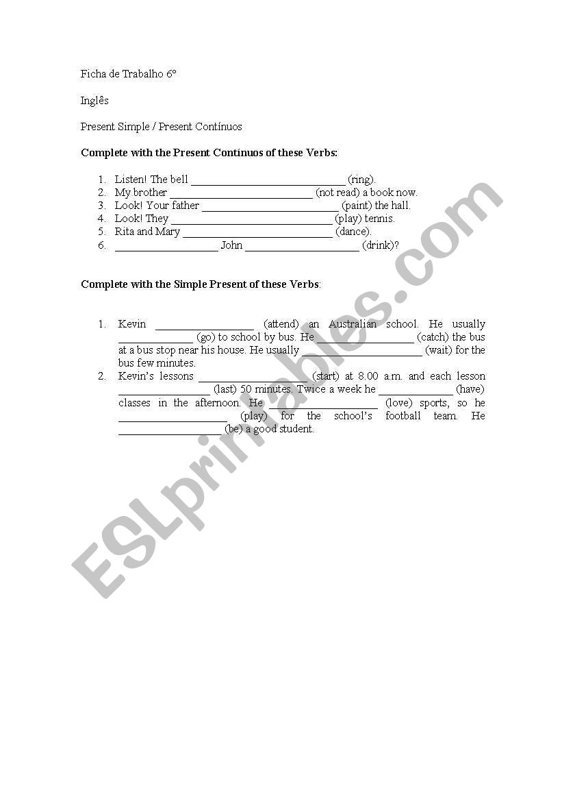 Present Simple Or Continuous worksheet